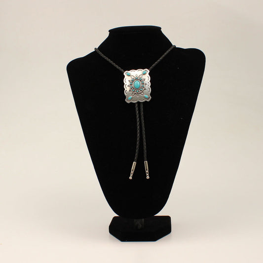 Bolo Rectangle Western Concho with Turquoise Stone in Silver 22232