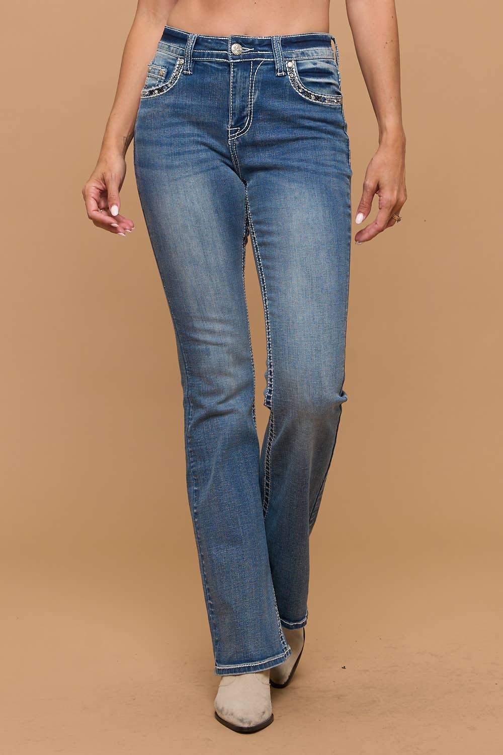 Westfield Eagle Mid Rise Bootcut Stretchy Jeans Skull-501 Sandwash
