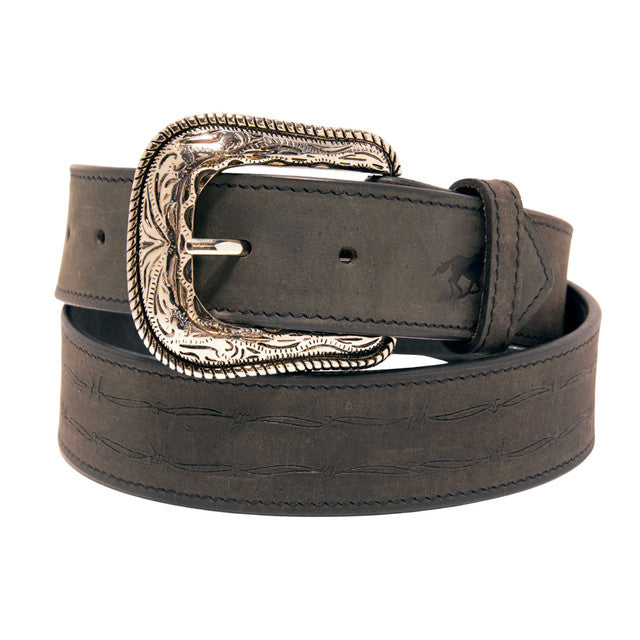 Western Express XM3400-BK05S in Black Barbed Wire Top Grain Leather Belt