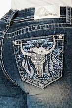 Load image into Gallery viewer, Grace in LA Steer Head Mid-Rise Boot Cut 34&quot; EB-S749
