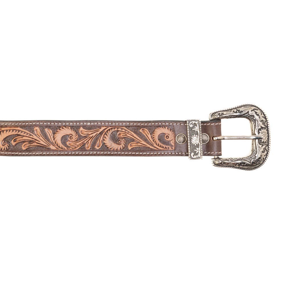 Myra S-13912 Rosabelle Handtooled Leather Belt in Chestnut