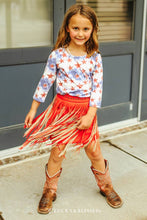 Load image into Gallery viewer, Girls Red Leather Studded Two Tier Fringe SK2111 in Red and Tan
