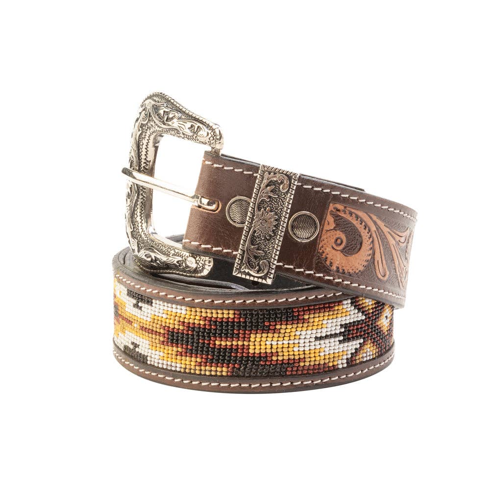 Myra S-13912 Rosabelle Handtooled Leather Belt in Chestnut