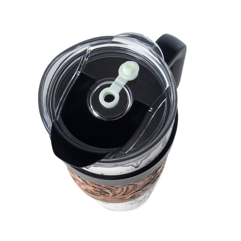 Myra S-14472 Westmark Tooled Western Tumbler in White Stainless Steel