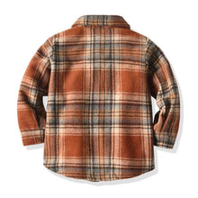 Load image into Gallery viewer, Kids Plaid Brushed Shirt Jacket in Brown
