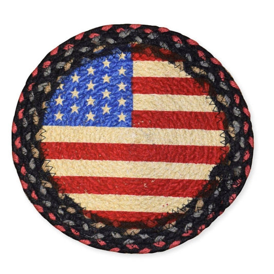 Braided Jute Round Trivets, Design 18 USA Flag
