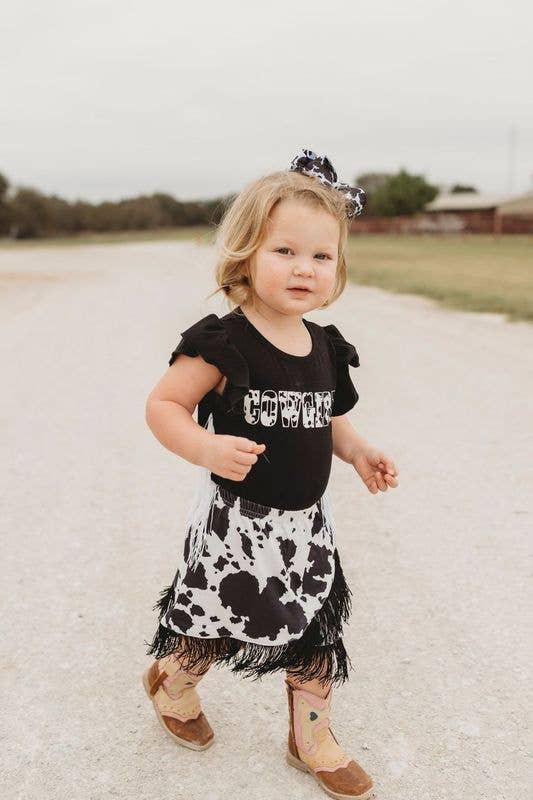 Black Cowprint Fringe Onesie TCOW01