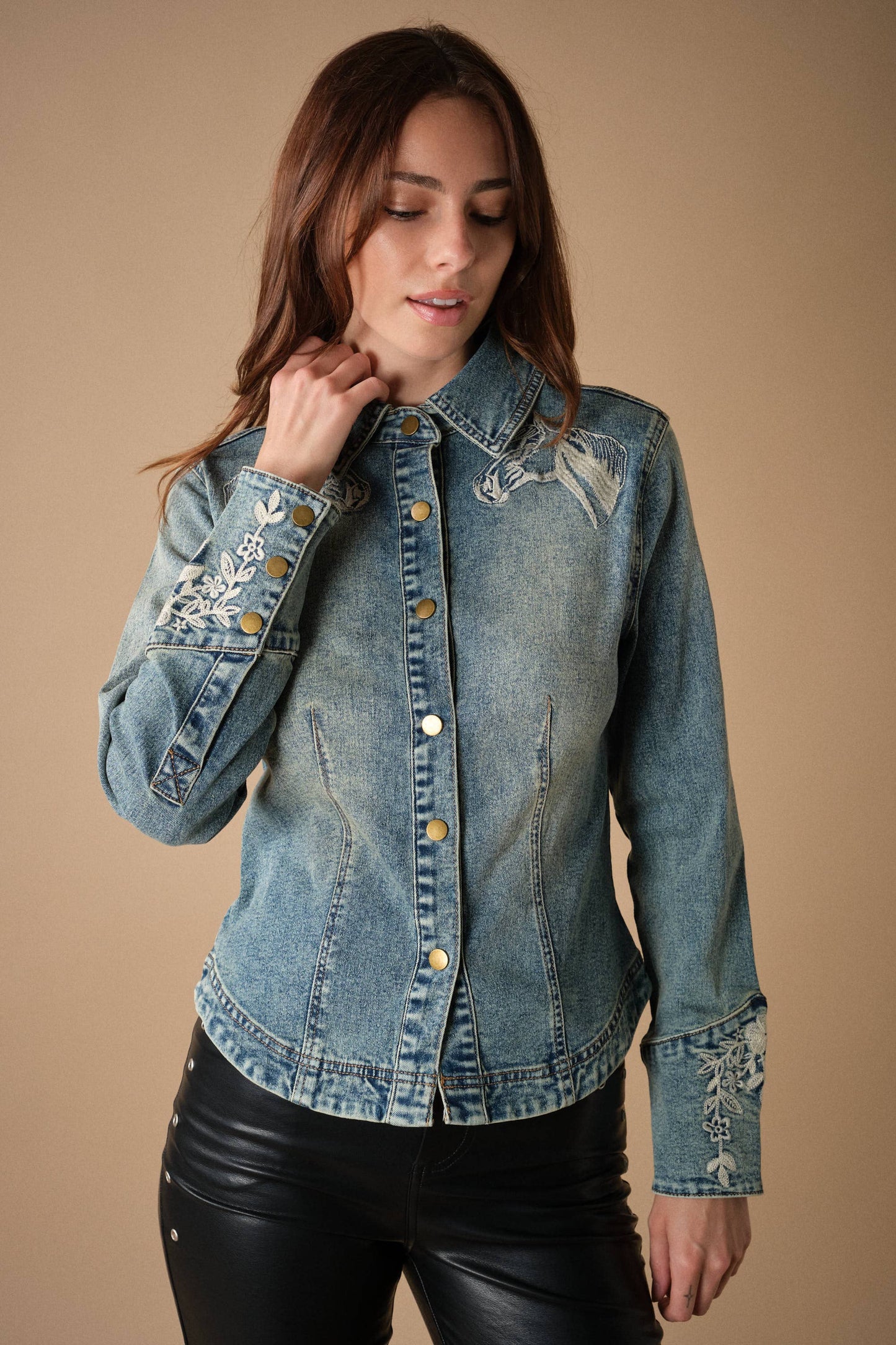 Blue B 96079T Western Embroidered Denim Shirt