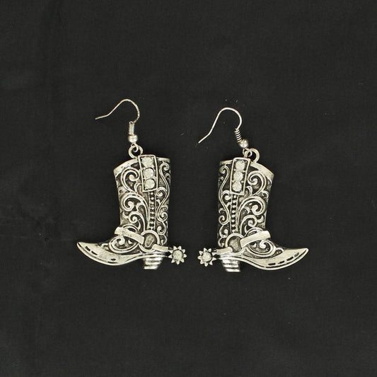 M&F Silver Blazin Roxx Cowboy Boot Drop Earrings 30360