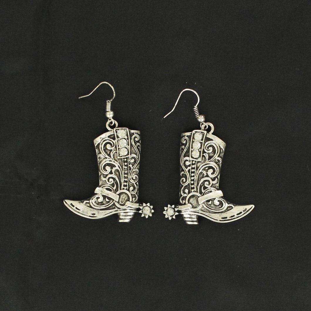 M&F Silver Blazin Roxx Cowboy Boot Drop Earrings 30360