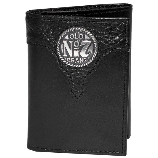 JD Old #7 Black Leather Trifold Wallet 3091JD