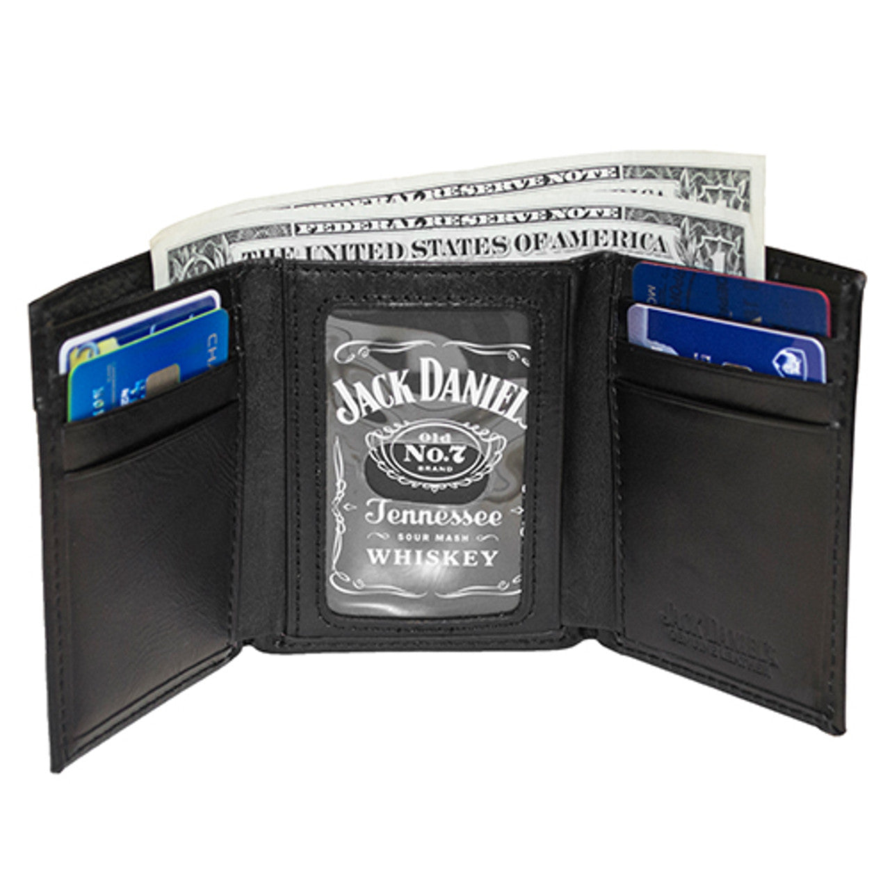 JD Old #7 Black Leather Trifold Wallet 3091JD