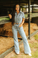 Load image into Gallery viewer, Lucky &amp; Blessed JP208-SW Stone Wash Stretch Denim Jumpsuit W Front Pockets
