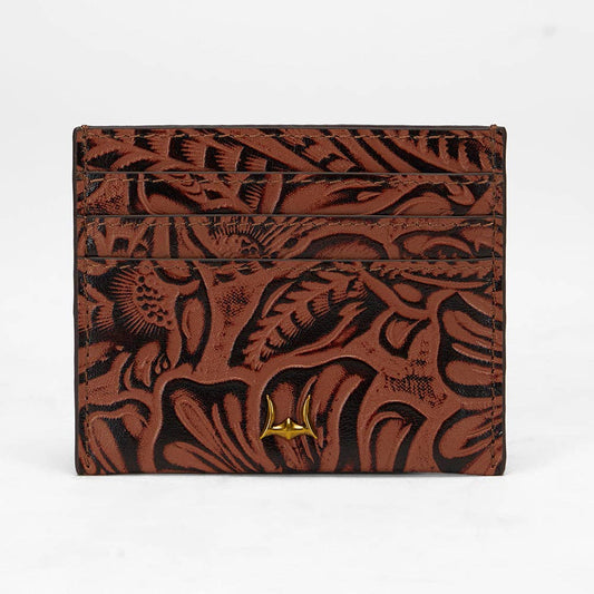 Myra Loyal West Shell Card Holder  In Hand Finished Embossed Leather Brown: Single