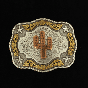 M&F Nocona Rectangle Rope Edge Copper Cactus Buckle 37400