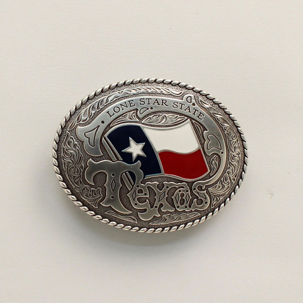M&F Nocona Oval Texas Flag Rope Edge Belt Buckle 37593