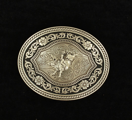 M&F Nocona Oval Buckle Rope Edge Scroll Bull Rider Motif 37710