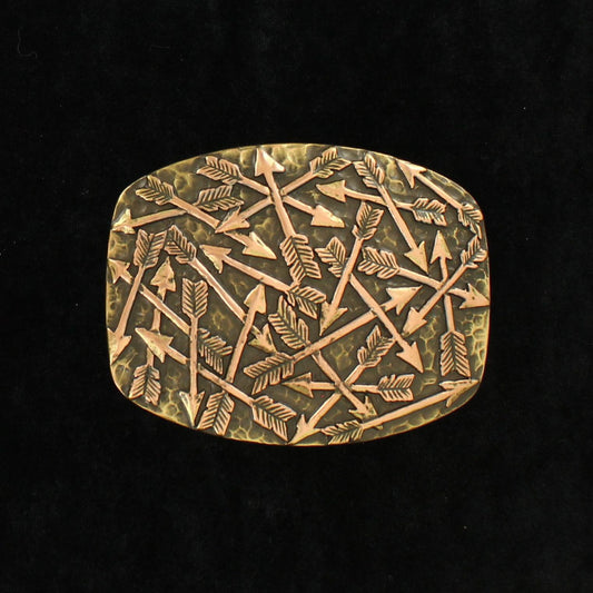 M&F Rectangle Hammered Edge Brass Background Copper Scattered Arrows Buckle 37714