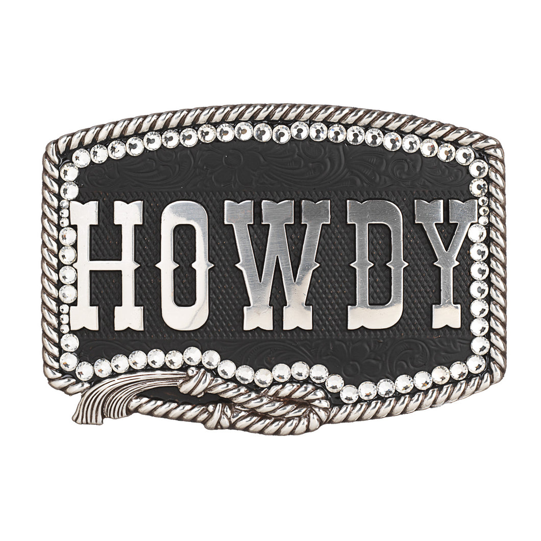 M&F Nocona Rectangle Rope Edge Crystal Howdy Buckle 37926