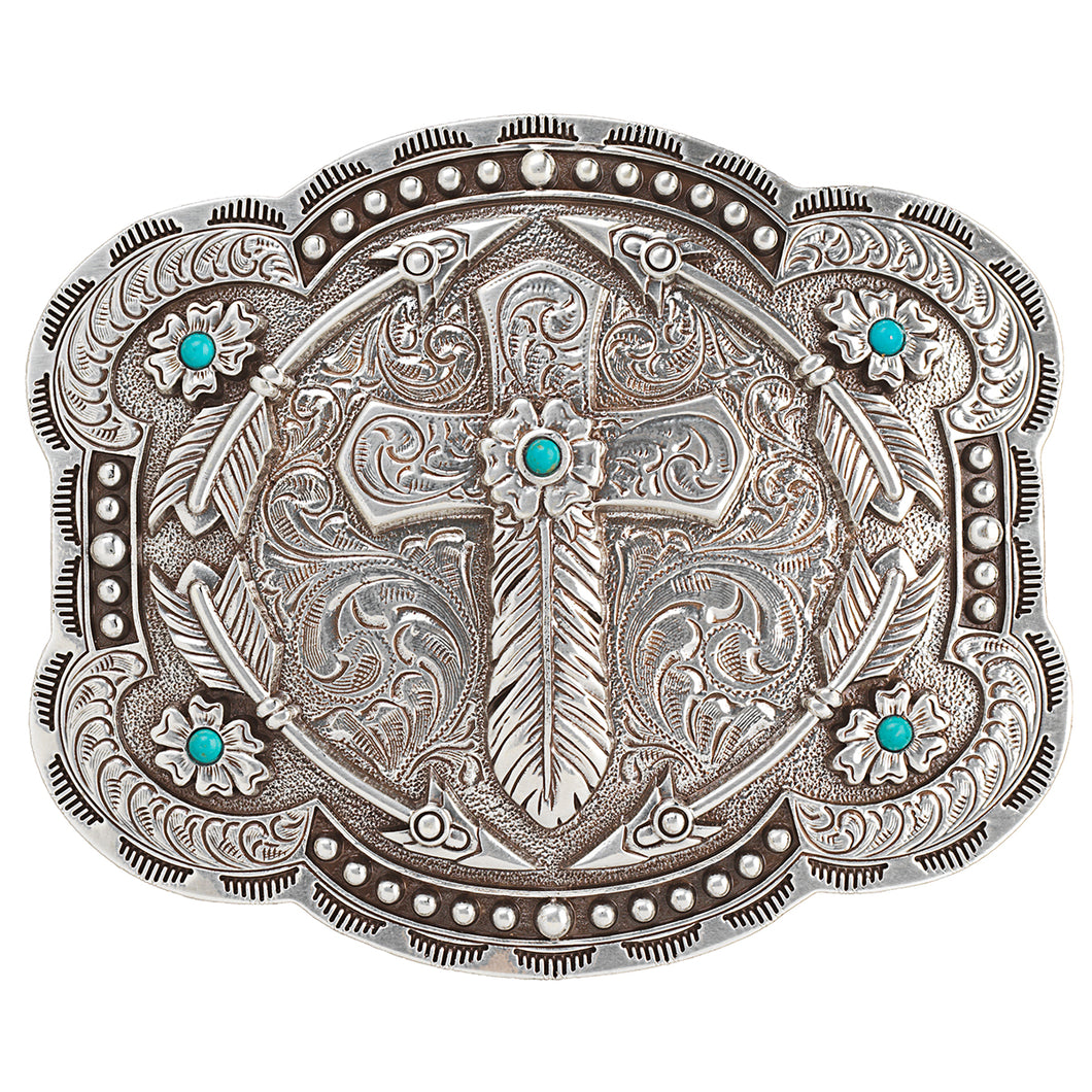 M&F 37939 Blazin Roxx Feather Cross Arrows Silver Buckle