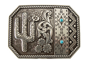 M&F  Blazin Roxx Buckle Cactus Turquoise Antique Silver Finish 37941