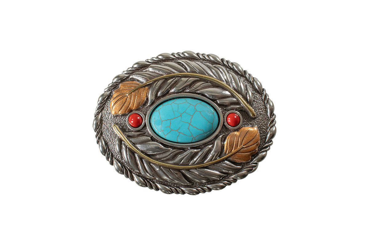 Blazin Roxx 37961 Buckle Oval Turquoise Stone Feather
