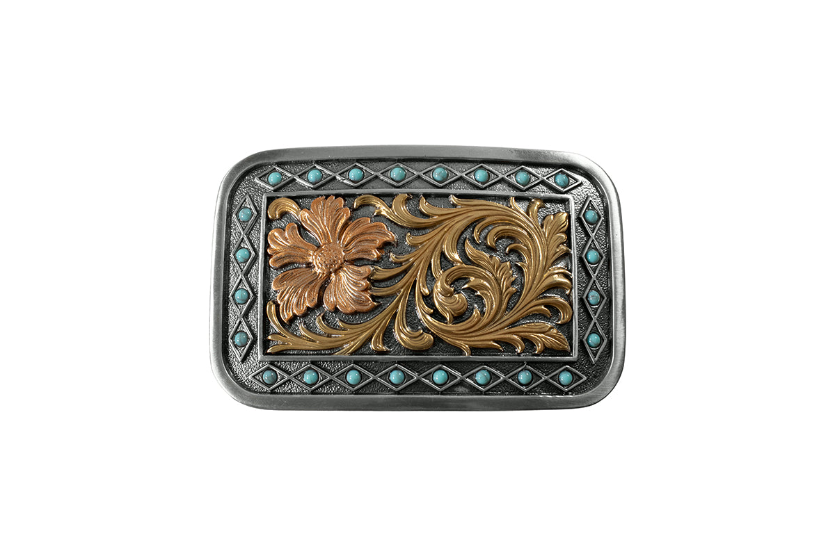 Blazin Roxx 37966 Buckle Rectangle Flower Turquoise
