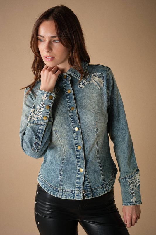 Blue B 96079T Western Embroidered Denim Shirt