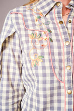 Load image into Gallery viewer, Blue B 23566T - Gingham Embroidered Western Snap Blouse: GREY
