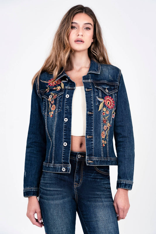 Grace in LA Floral Embroidery Detail Denim Jacket TE-51933