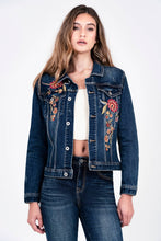 Load image into Gallery viewer, Grace in LA Floral Embroidery Detail Denim Jacket TE-51933
