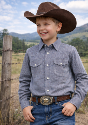 MontanaCo Boys Premium Cotton Western Snaps Long Sleeves Shirts with Stretch.BL-2603