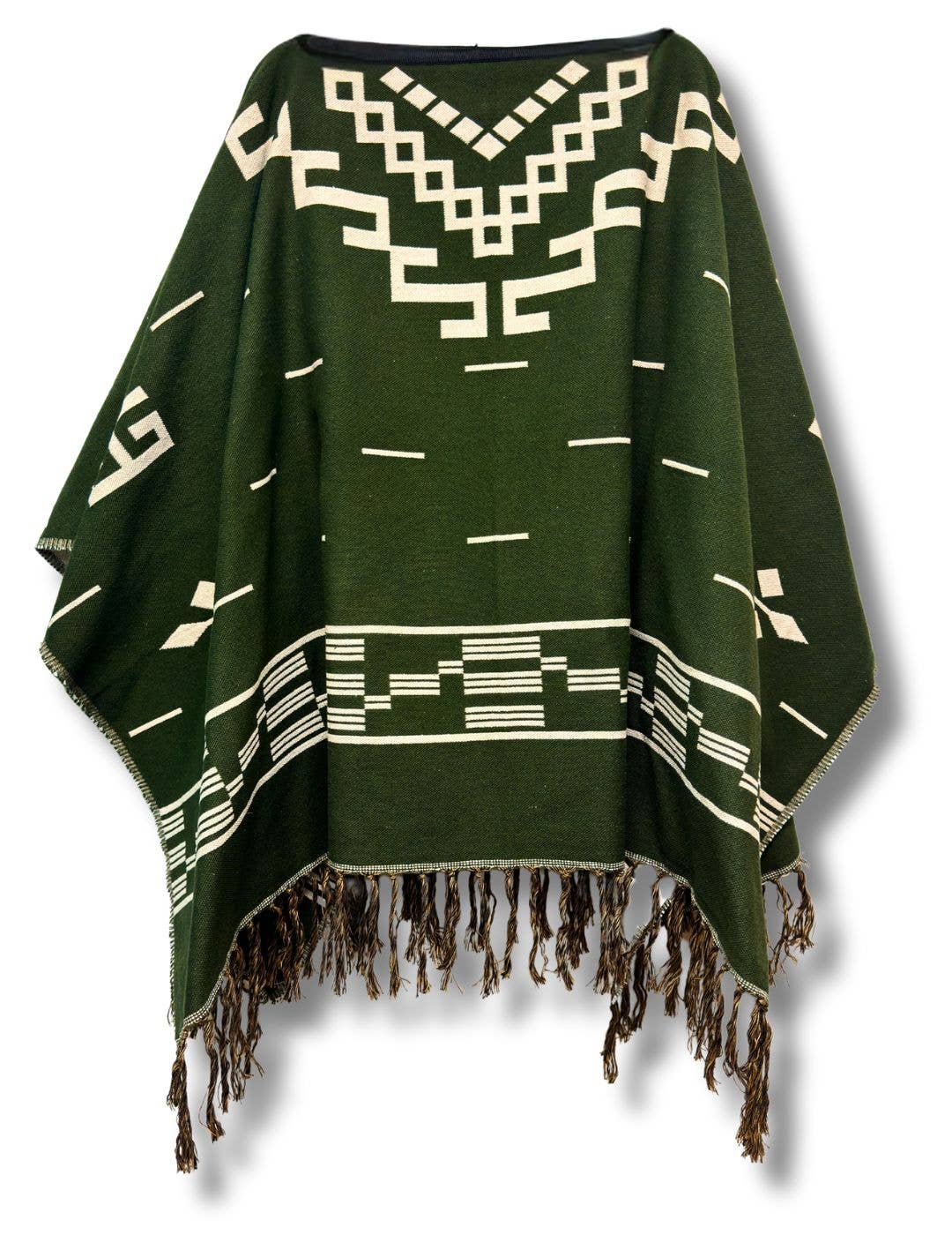 El Paso Western Style Cotton Poncho, Green  Design 1: 1