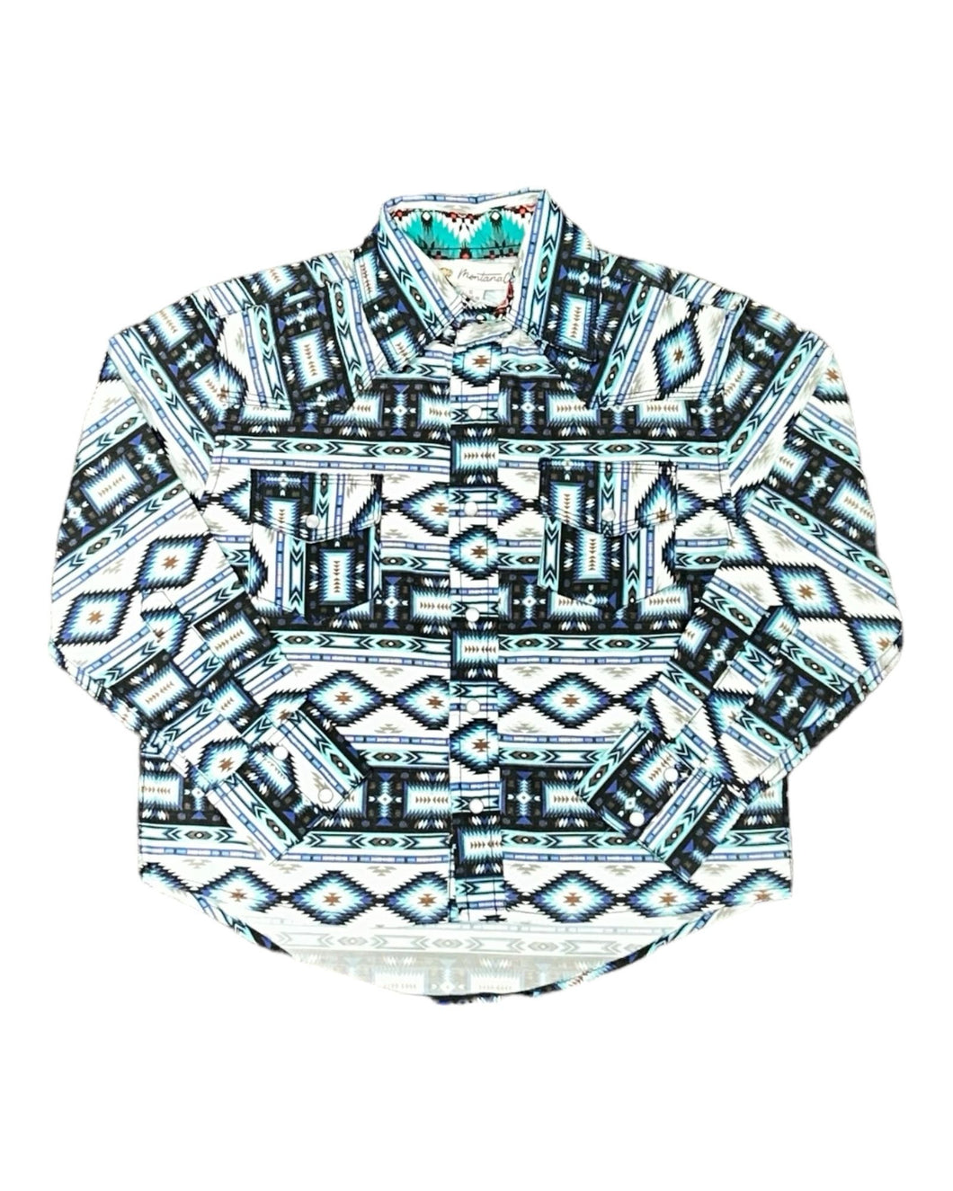 MontanaCo Blue & Black Aztec Print Kids Shirt B-1106