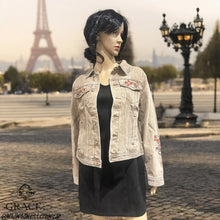 Load image into Gallery viewer, Grace Floral Embroidered Camel Colour Women&#39;s Denim Jacket TES778
