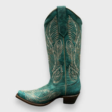 Load image into Gallery viewer, Circle G by Corral Ladies Western Turquoise Feather Embroidery Snip Toe Cowboy Boots L5789
