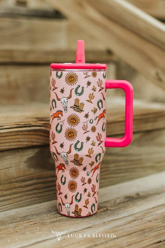 Pink Western Horseshoe Printed Tumbler (40oz) TPH45