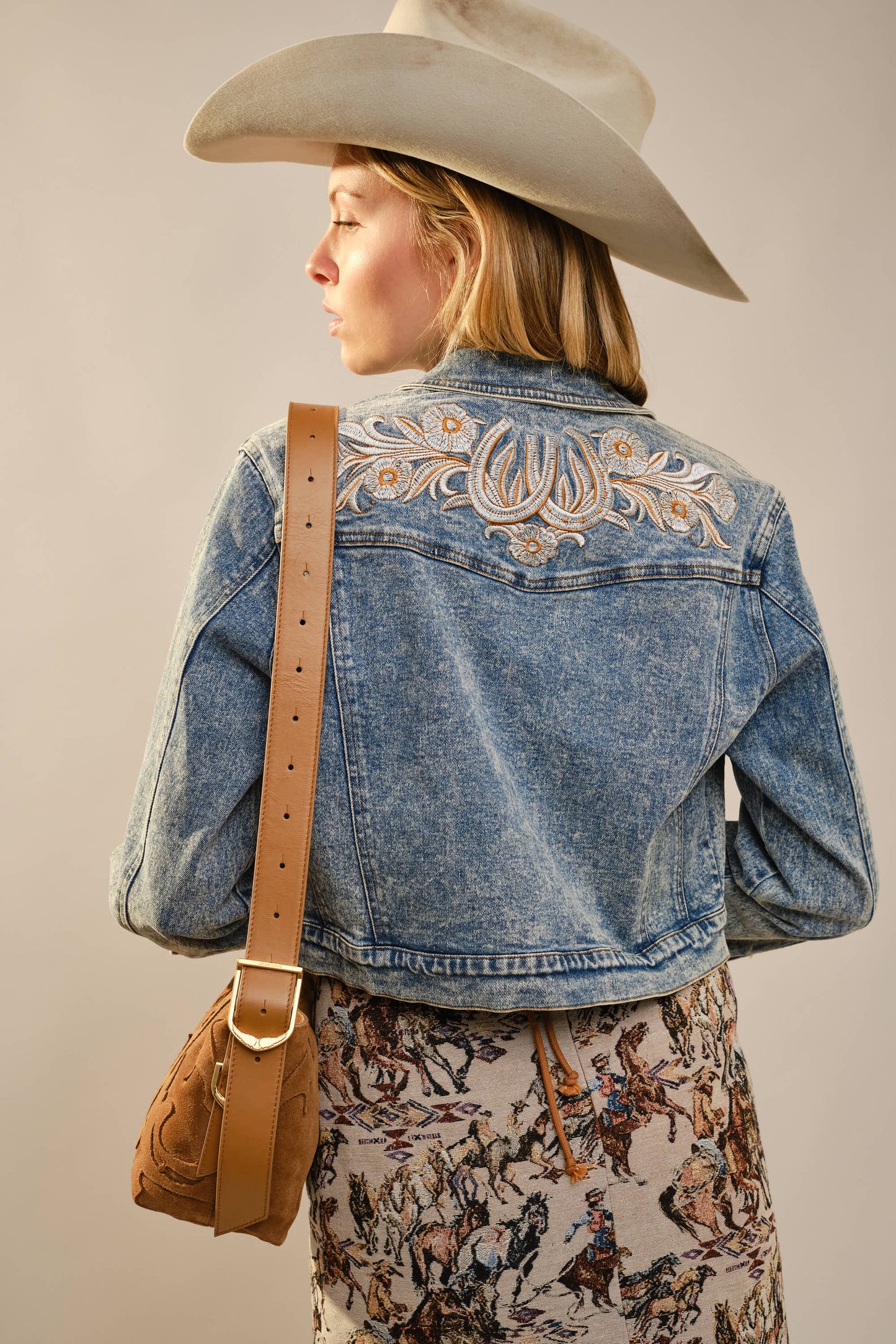 Blue B 23501J - Garment Washed Embroidered Denim Jacket: LIGHT WASH