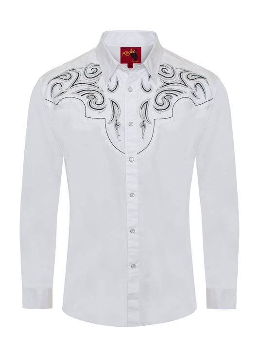 Rodeo Clothing PS500D-1012 Western Cowboy Shirt in White with Black & Grey