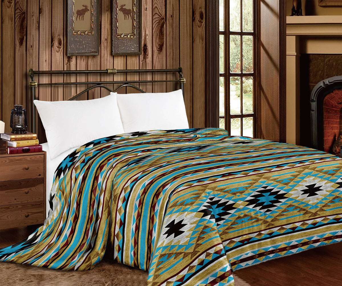 Western Linens Olive Aztec Mia blanket Queen Size