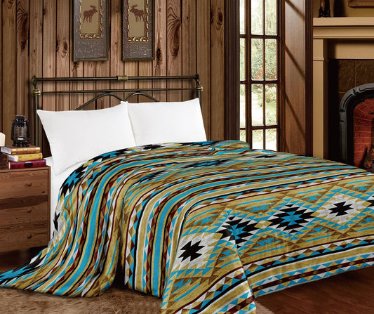 Western Linens Olive Aztec Mia blanket Queen Size