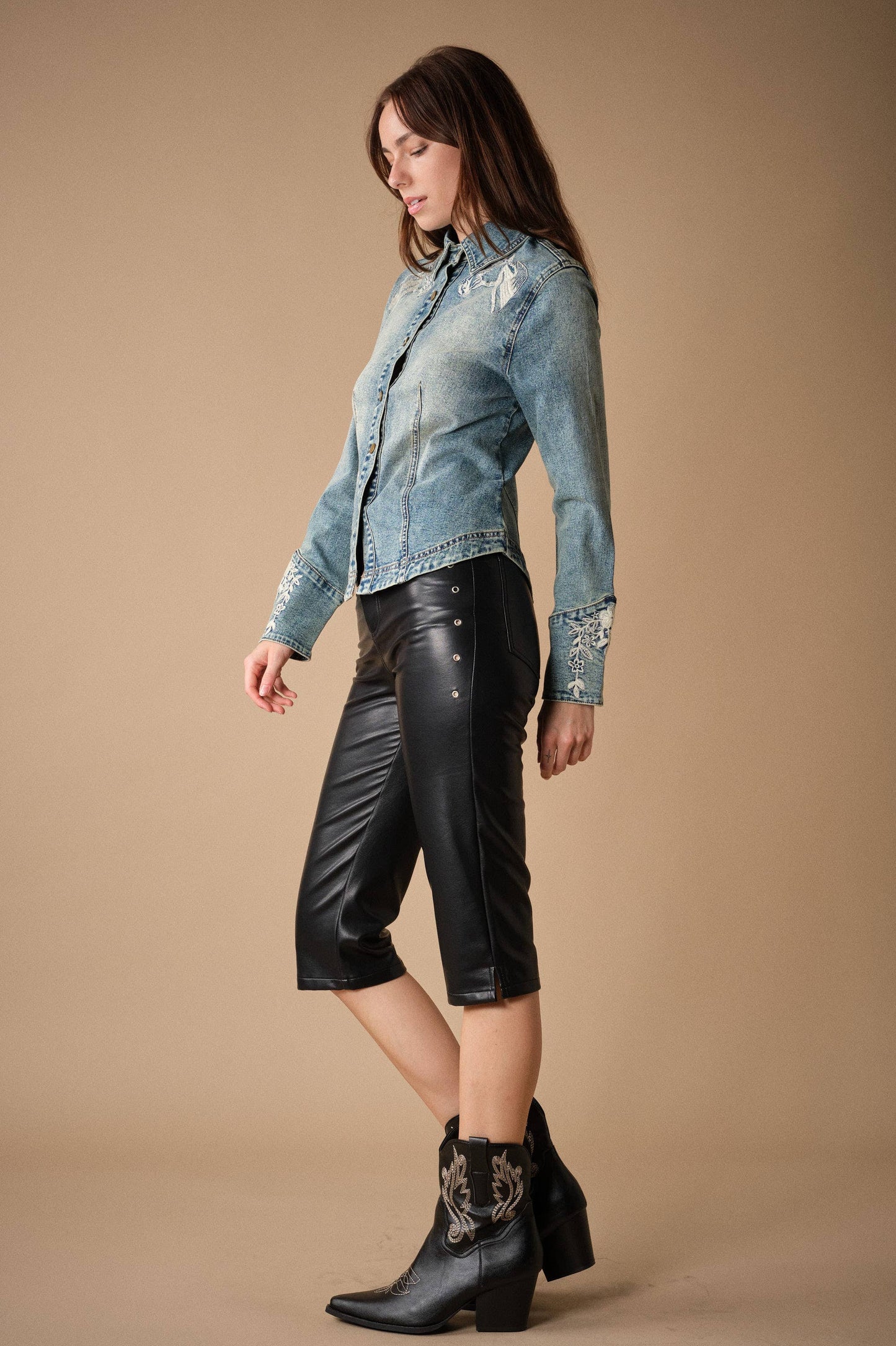 Blue B 96079T Western Embroidered Denim Shirt