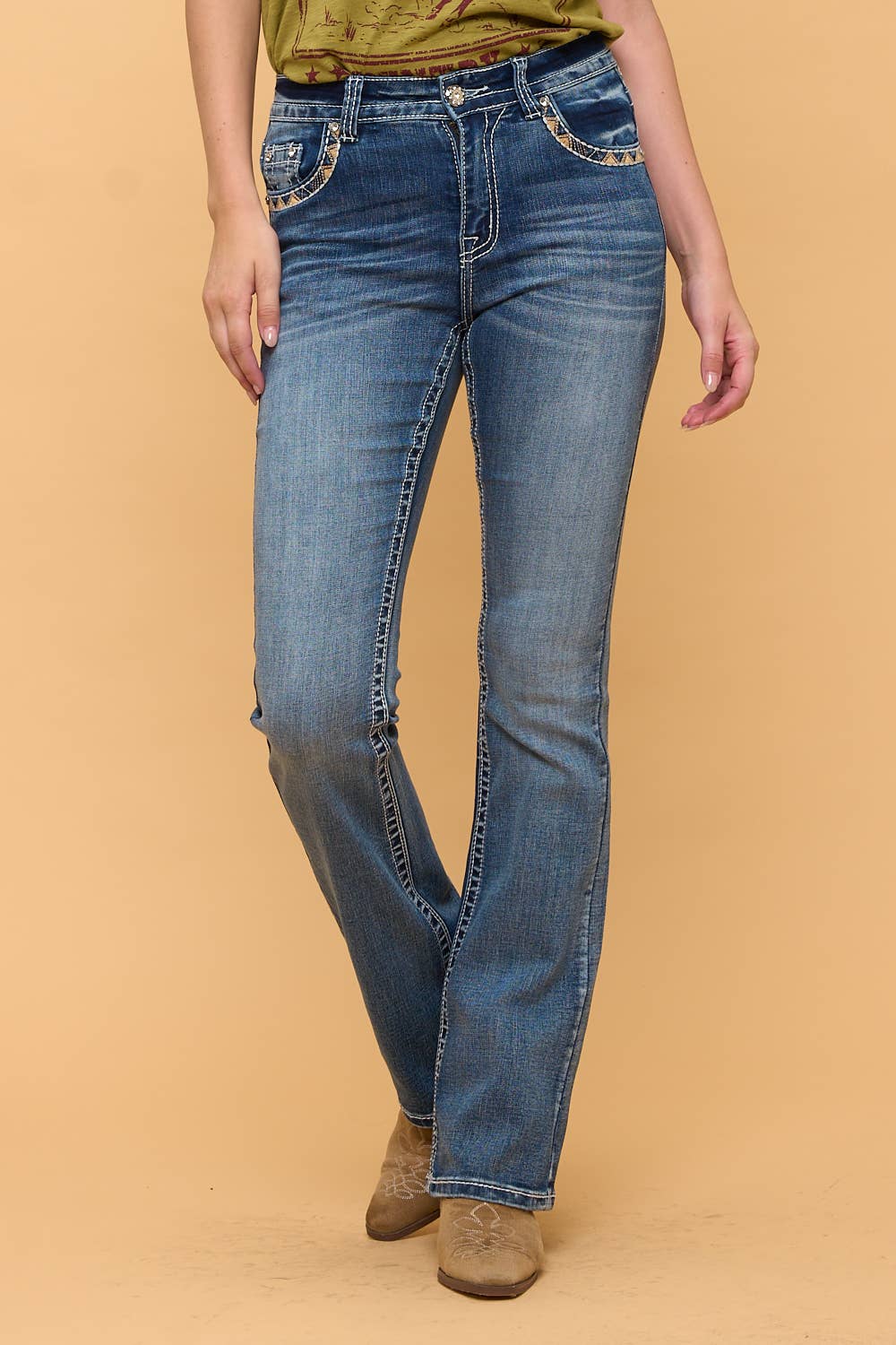 Westfield Eagle WT-792 Bootcut Stretchy Bling Jeans in Sand Wash
