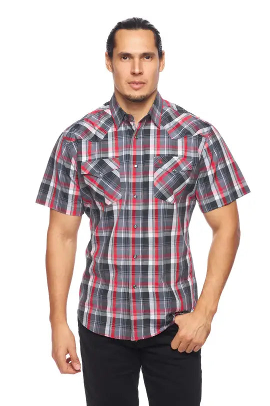 RODEO CLOTHING MEN'S PLAID SHORT SLEEVE SNAP PS400s-477