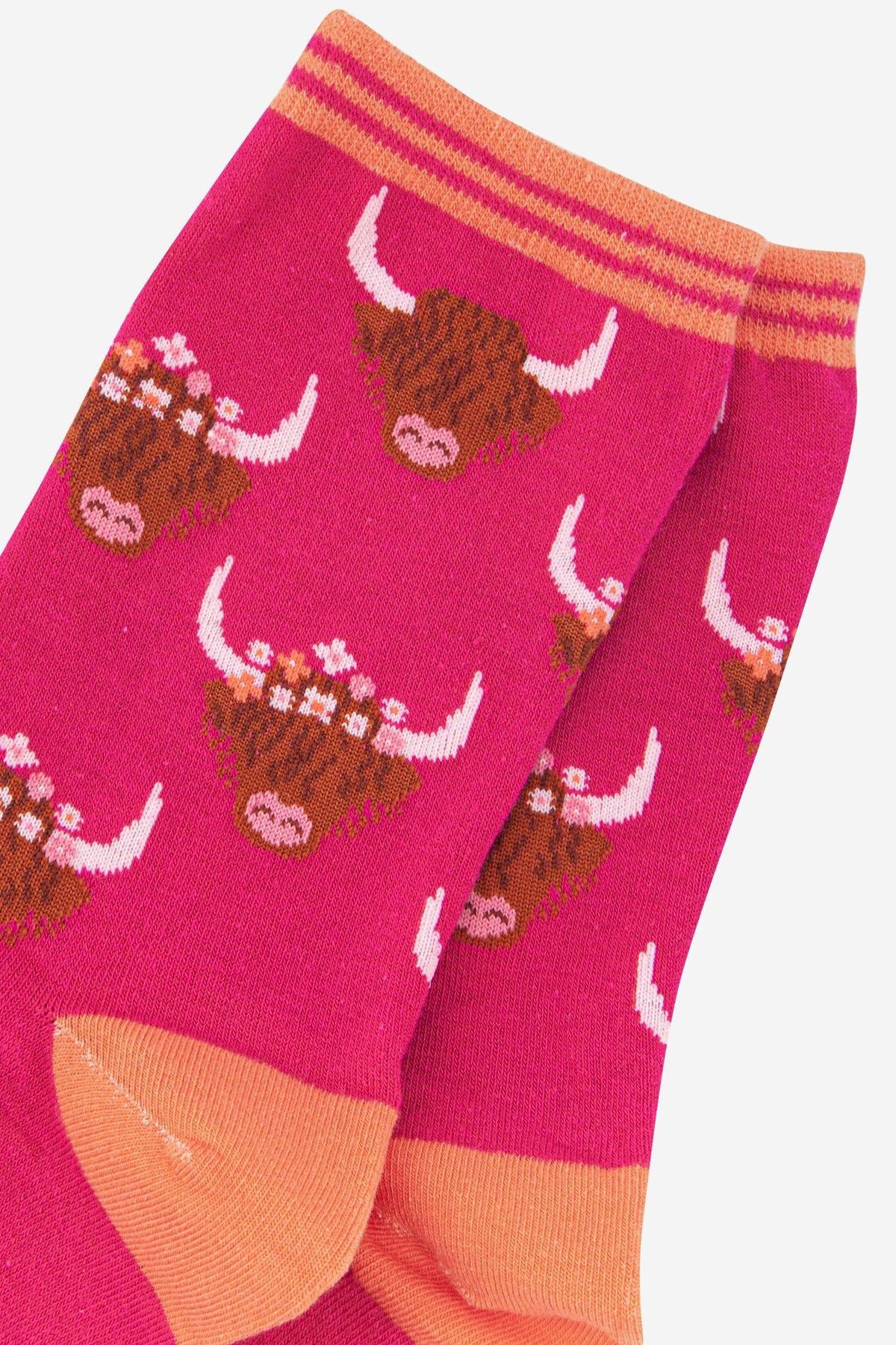 Sock Talk Women's Bamboo Socks - Pink, Highland Cow