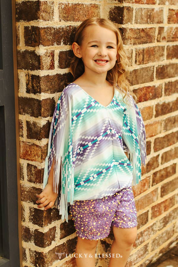 Lucky & Blessed SH200-G Girls Lavender Sequin High Waisted Shorts