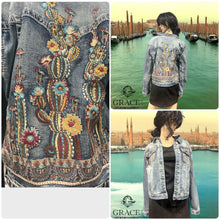 Load image into Gallery viewer, Grace Cactus Embroidered Women&#39;s Denim Jacket TE61880
