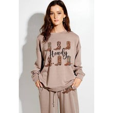 Load image into Gallery viewer, Howdy boots print soft sweatshirt set in Mocha TB915G12253
