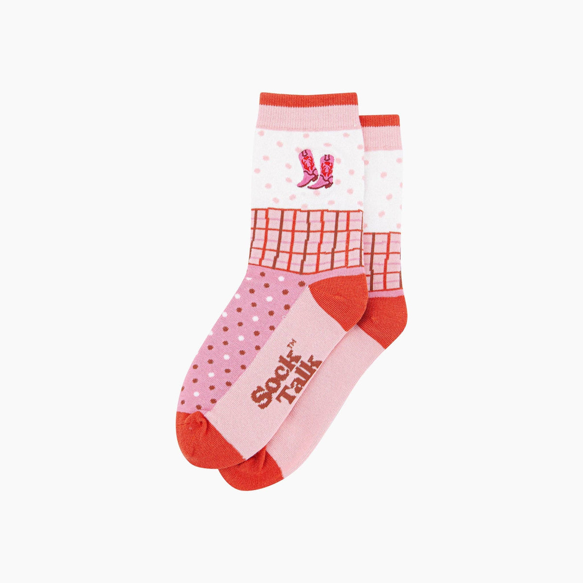 Sock Talk Embroidered Cowboy Boots Combed Cotton Socks in Pink