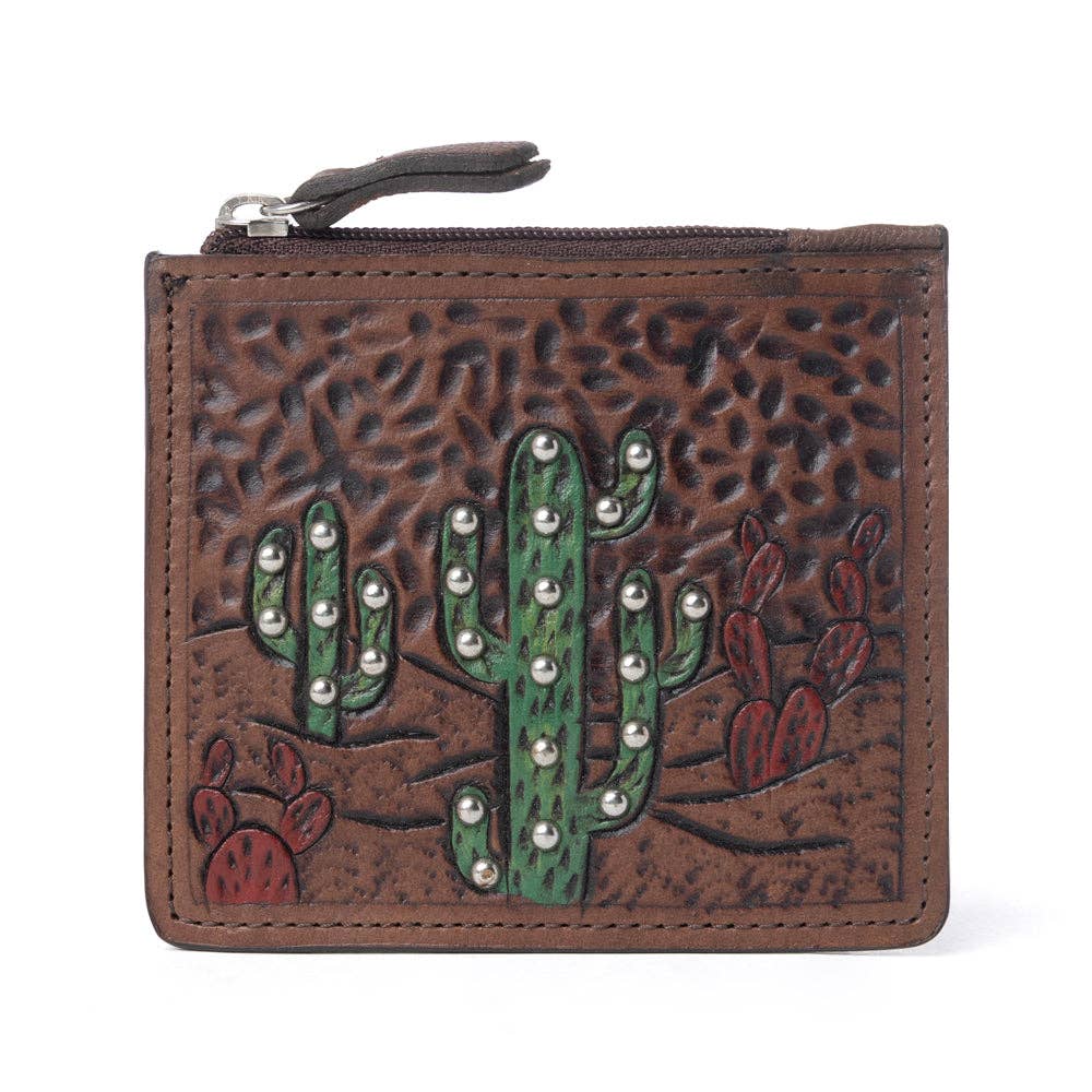 Myra Briar Creek Handtooled Leather Credit Card Holder in Sage Tan: Sage Tan